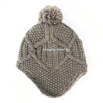 Donne Caldo Morbido Spessore Slouchy Acrilico Cammello Pompon In Pile Sherpa Fodera In Maglia Cavo Costola Cofano Casual Beanie Cappello Paraorecchie