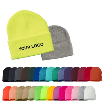 Cappelli invernali caldi colorati unisex classici Berretto con risvolto in maglia acrilica con logo personalizzato