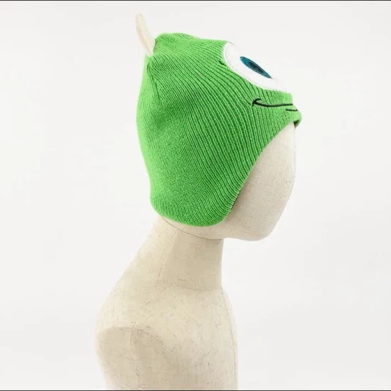 Bambini Ragazza Ragazzo Bambini Caldo Morbido Slouchy Erba Verde Ricamo lavorato a maglia Mostro Design Fodera in pile Paraorecchie Cofano Casual Beanie Cappello Paraorecchie